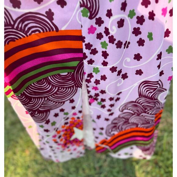 Vintage 1960s Velvet & Psychedelic Print Maxi Dress Burgundy Mod Evening Gown - Picture 6 of 8